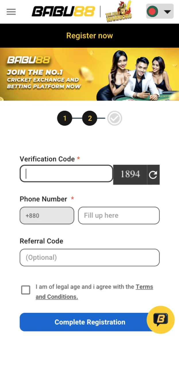 Register on the Babu88 website to install the app on your Android.
