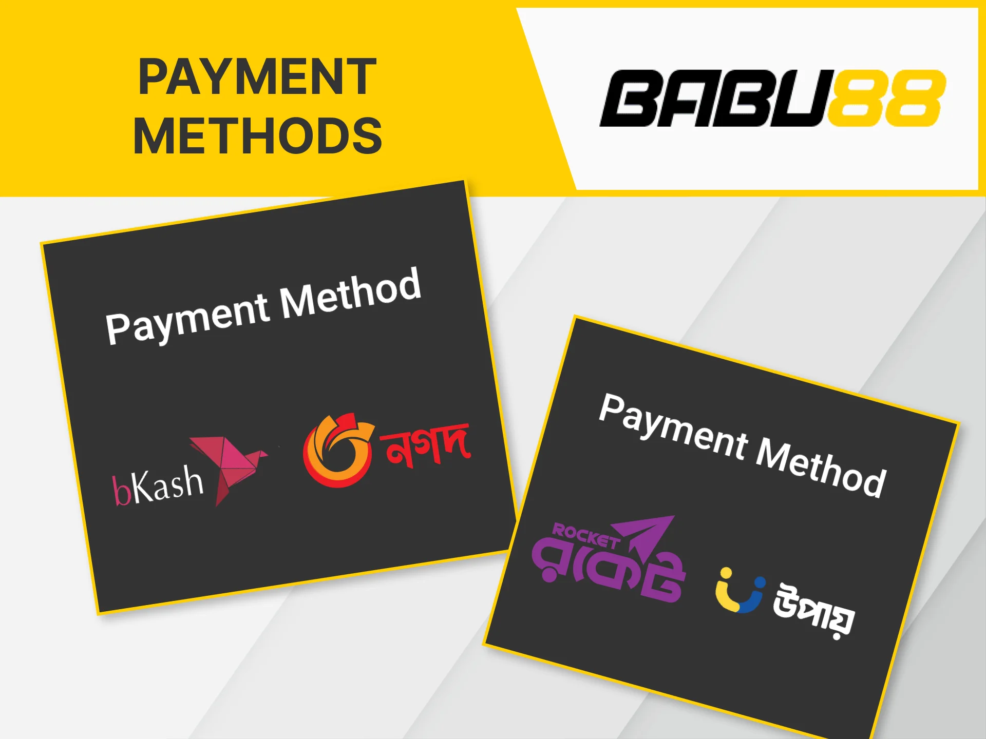 The Babu88 mobile app offers the same payment methods as the official website.