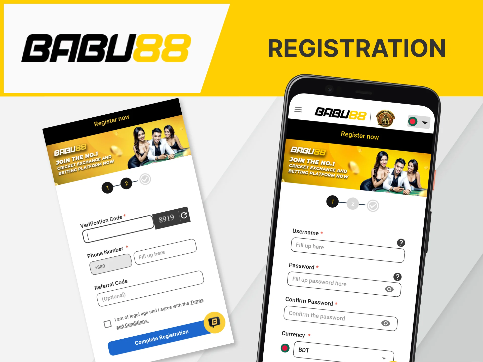 Registration in the Babu88 mobile app is simple and quick.