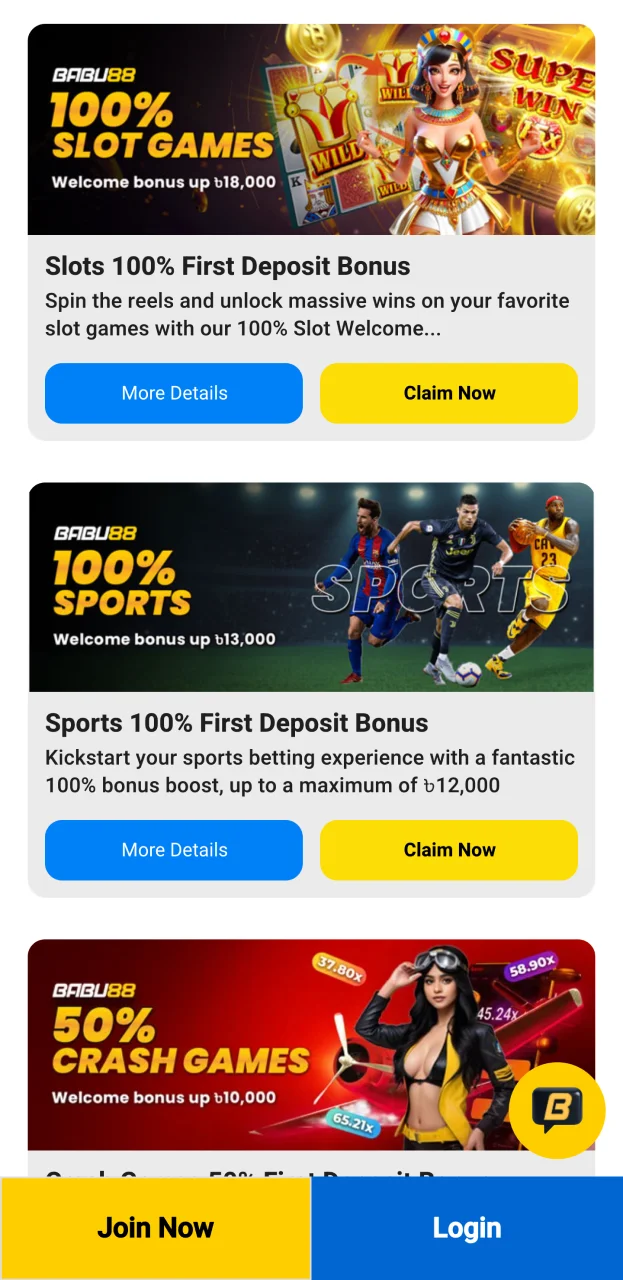 The Babu88 mobile app has a very convenient bonus section.