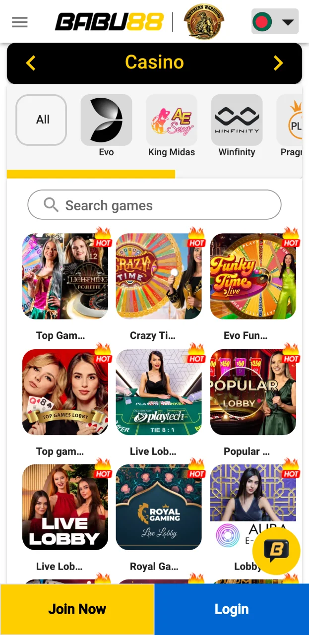 Go to the casino section of the Babu88 app and choose a game to your liking.